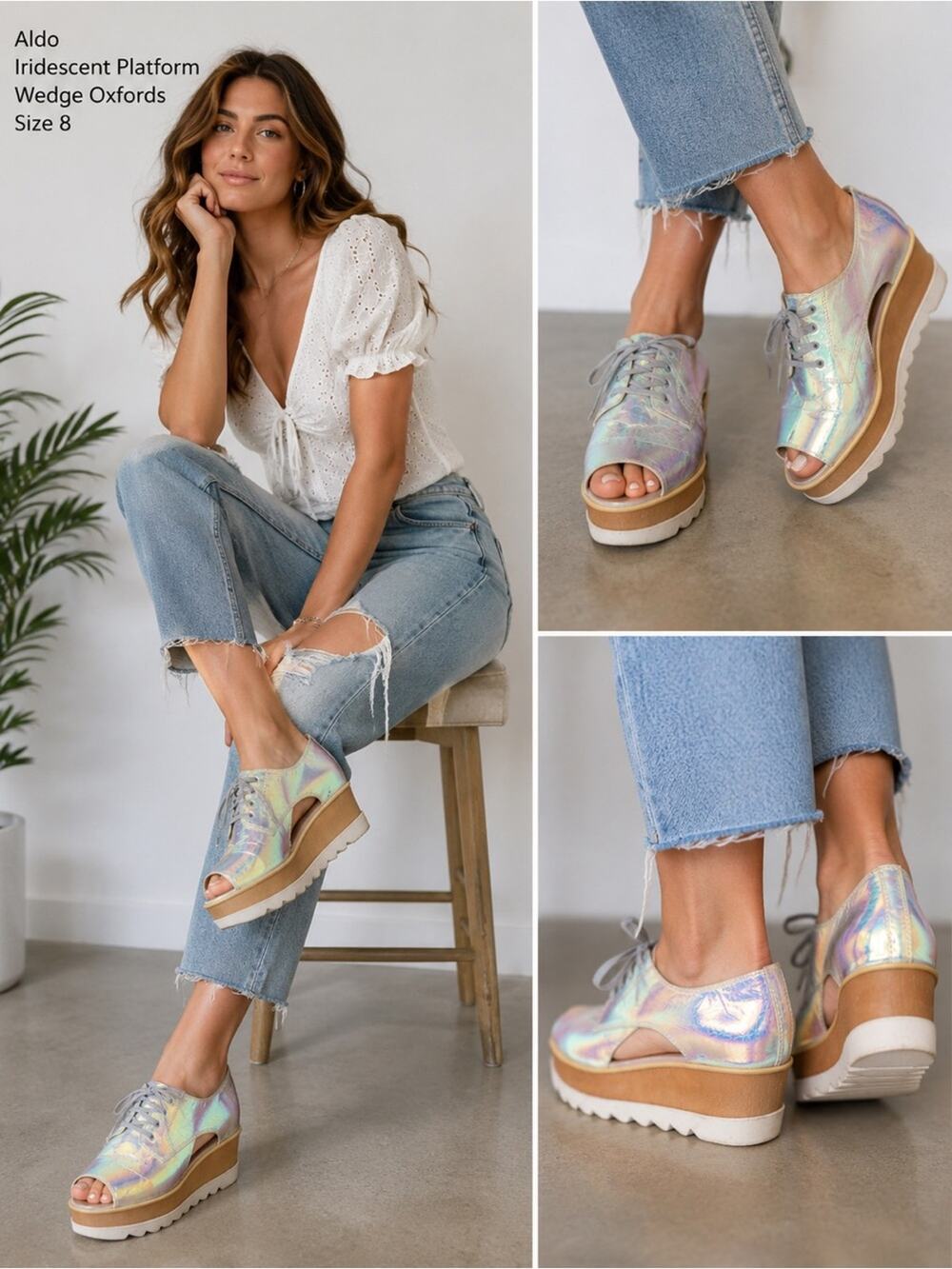 Aldo Iridescent Platform Wedge Oxfords Women’s Size 8 Lace Up Shoes
